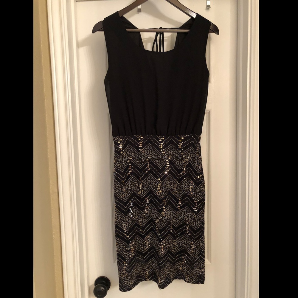 Black with gold sequin dress